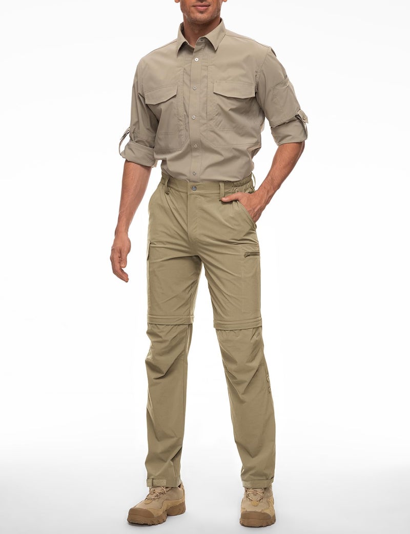 Wespornow Men's-Convertible-Hiking-Pants Quick Dry Lightweight Zip Off Breathable Cargo Pants for Outdoor, Fishing, Safari (Khaki, Small) - Image 2